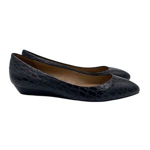 Talbots Kitten Heel Wedge Flats Dark Grey Faux Leather Crocodile Women's Size 8